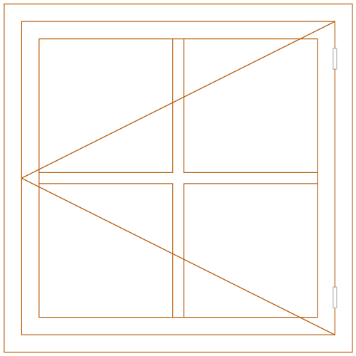 Raam 100 x 100 4-ruits verdeling, openslaand